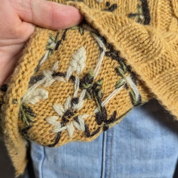 Women's cable knit wool turtle neck embroidered flowers Point Zero 90s M - Picture 6 of 10